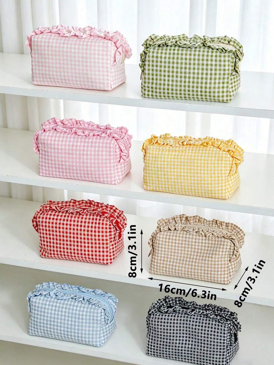 Plaid Ruffle Makeup Bag