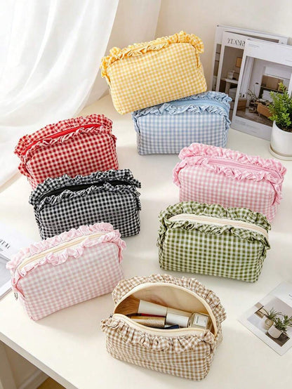 Plaid Ruffle Makeup Bag