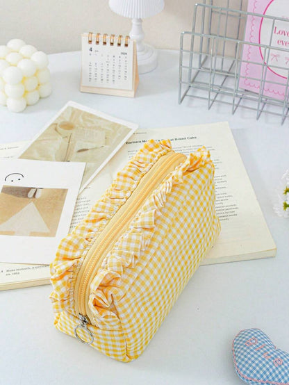 Plaid Ruffle Makeup Bag