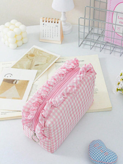 Plaid Ruffle Makeup Bag
