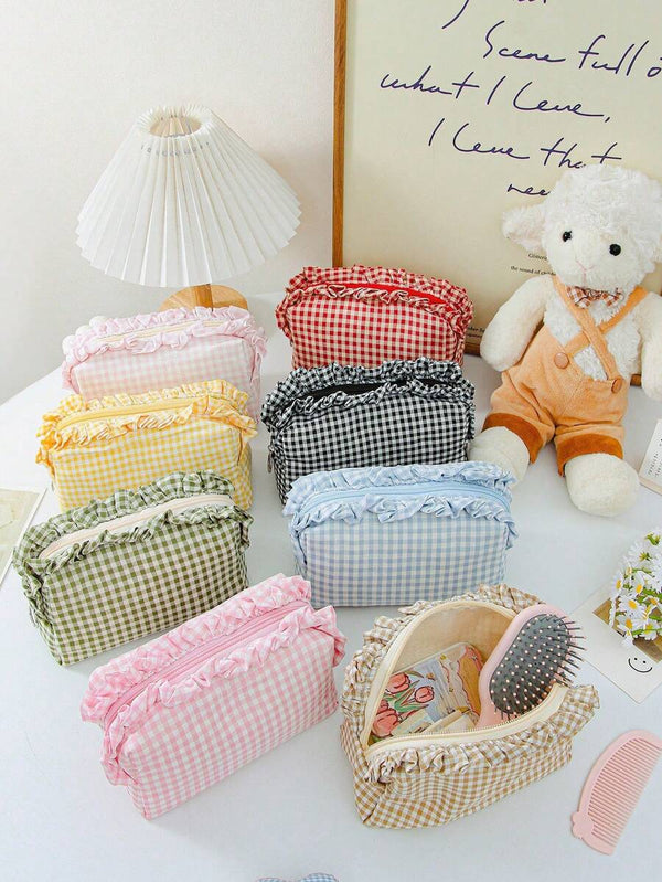 Plaid Ruffle Makeup Bag