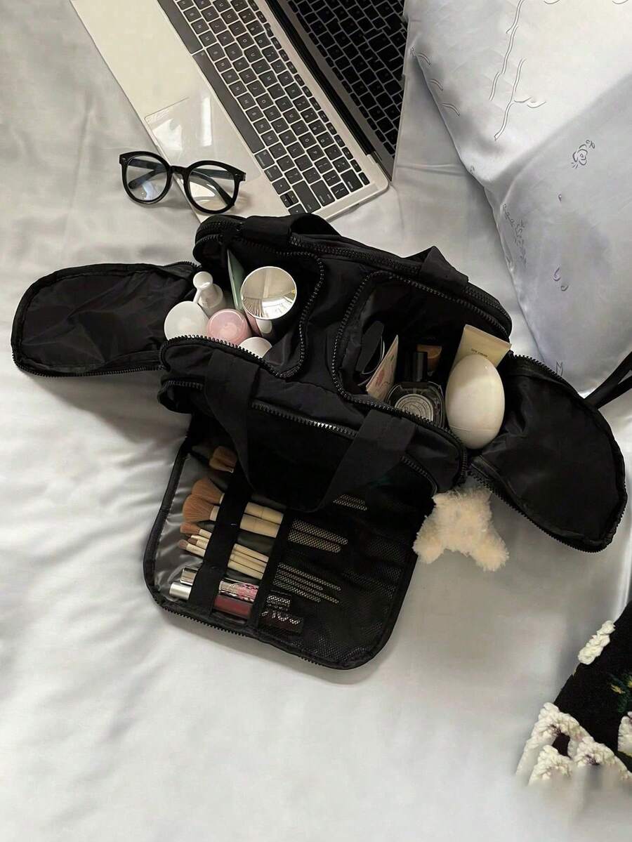 Dual-Opening Fluffy Makeup Bag