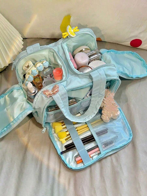 Dual-Opening Fluffy Makeup Bag