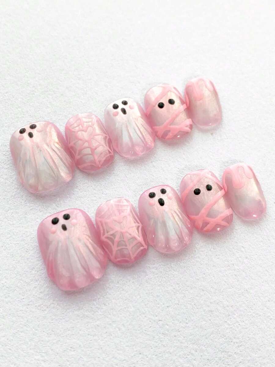 Pink Ghost Press-On Nail Set — 10 Pieces