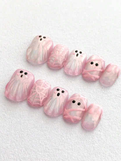 Pink Ghost Press-On Nail Set — 10 Pieces
