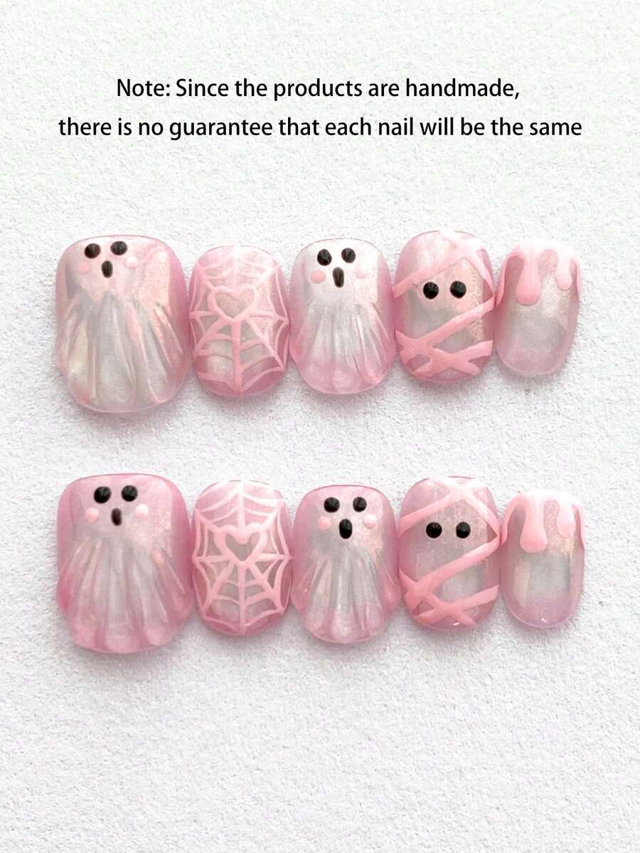 Pink Ghost Press-On Nail Set — 10 Pieces